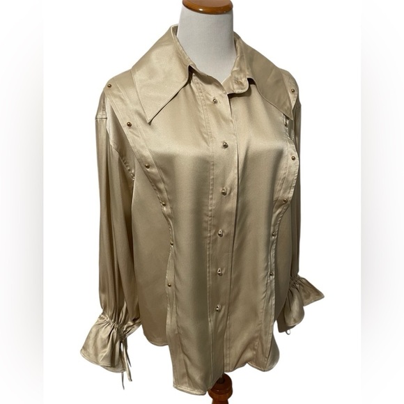 Vivienne Hu Women’s NWT Long Sleeve Gold Silk Style Large collar size 2 - Picture 16 of 16